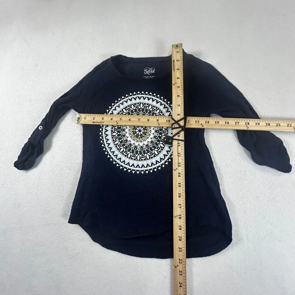 Justice Girls Navy Blue Mandala Graphic Print Lightweight Sweater‎ Top Size 8